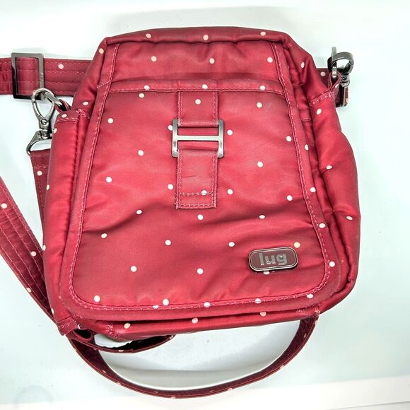 Lug Can Can Cranberry Red  White Dot Travel Organizer Shoulder Crossbody Bag - Picture 1 of 15